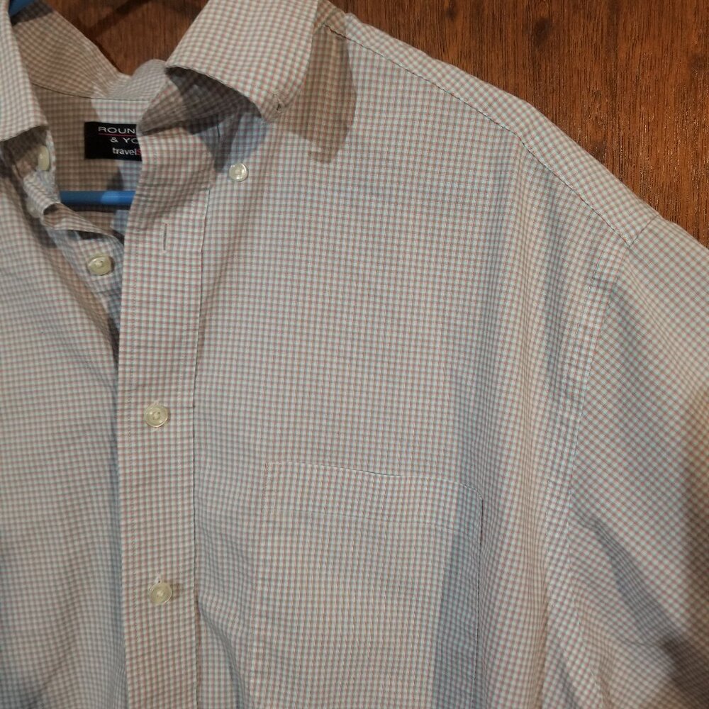 plaid Roundtree & Yorke white, orange, green XLT short sleeve shirt - Picture 5 of 8